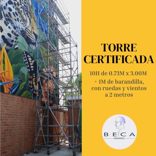 Torre de andamio certificada 10h 0,73m x 3m + 1m de barandilla